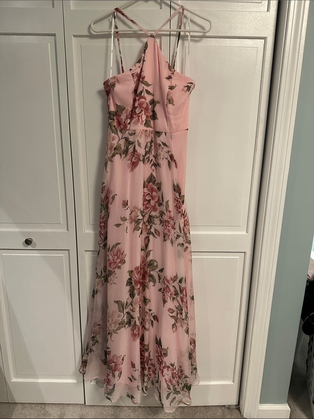 Lulu's Blush Pink Floral Halter Maxi Dress